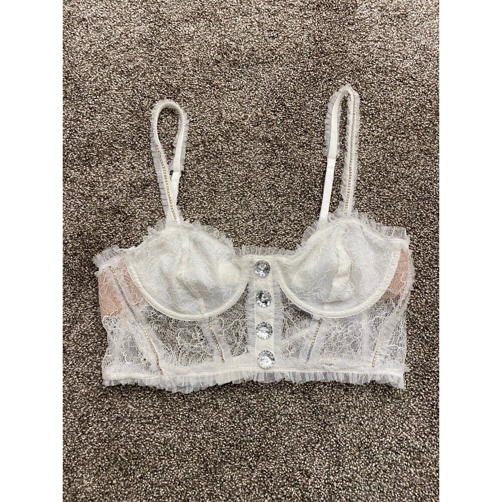 For Love & Lemons White Lace Longline Bra